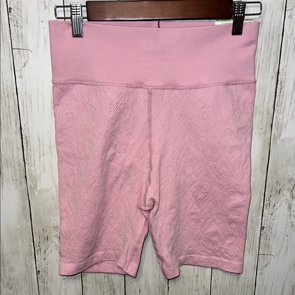 Aerie Offline Bike Short High Rise 7” Ins. Size Medium NWT Pink Floral Embossed